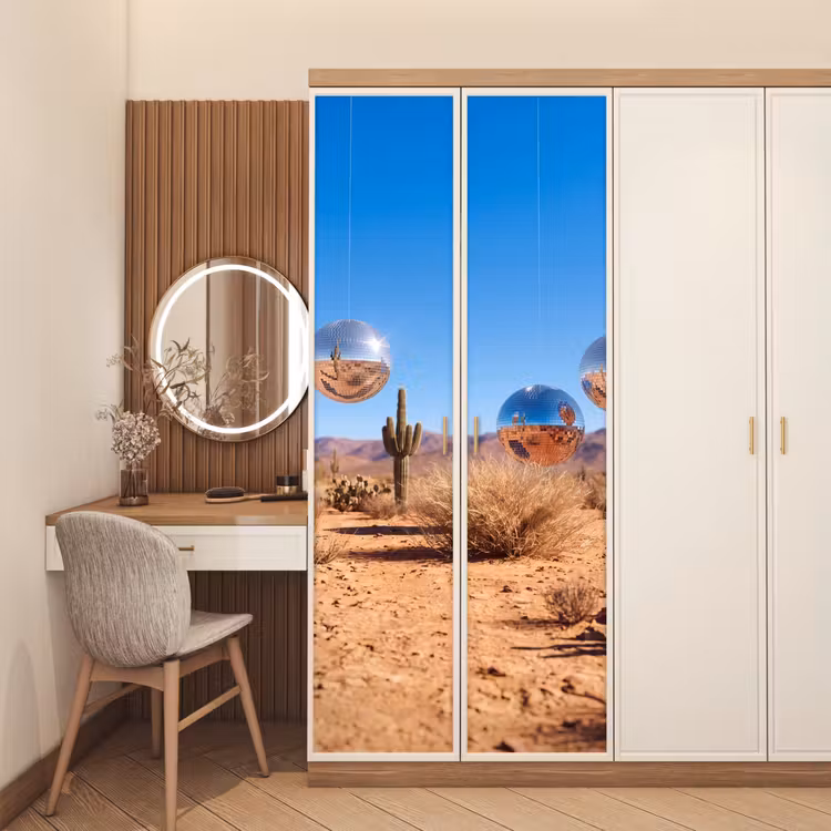 Door sticker - Desert - Mirror Ball - Art - Woestijn - Spiegelbal - Kunst deurposter klein