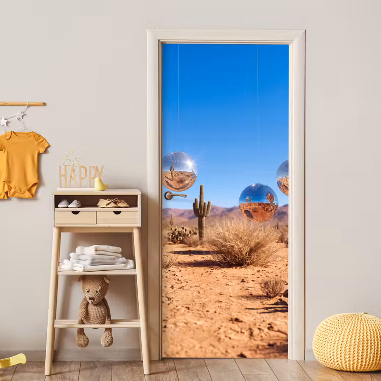 Door sticker - Desert - Mirror Ball - Art - Woestijn - Spiegelbal - Kunst deurposter klein