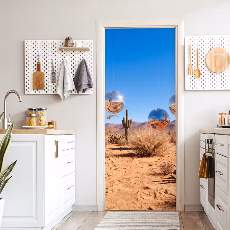 Door sticker - Desert - Mirror Ball - Art - Woestijn - Spiegelbal - Kunst deurposter klein