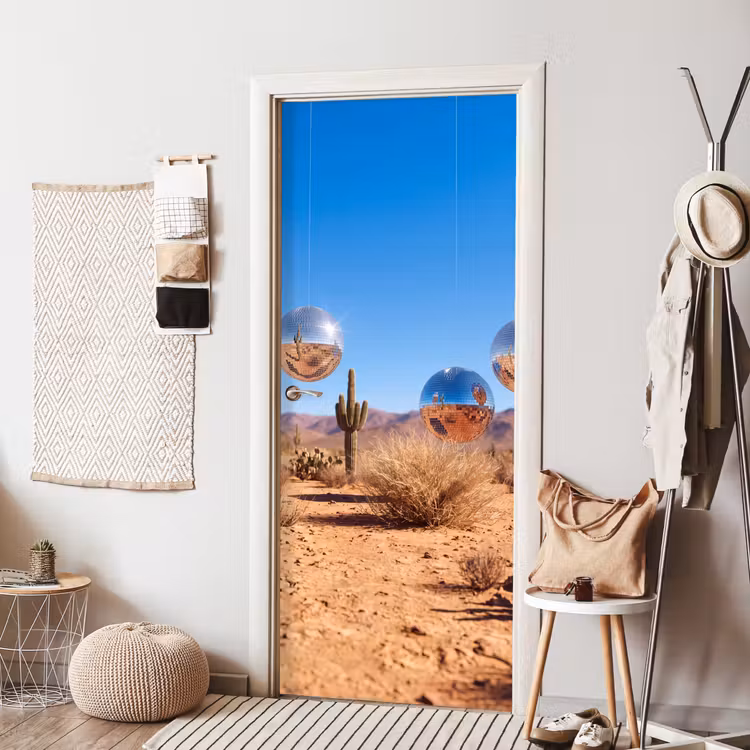 Door sticker - Desert - Mirror Ball - Art - Woestijn - Spiegelbal - Kunst deurposter klein