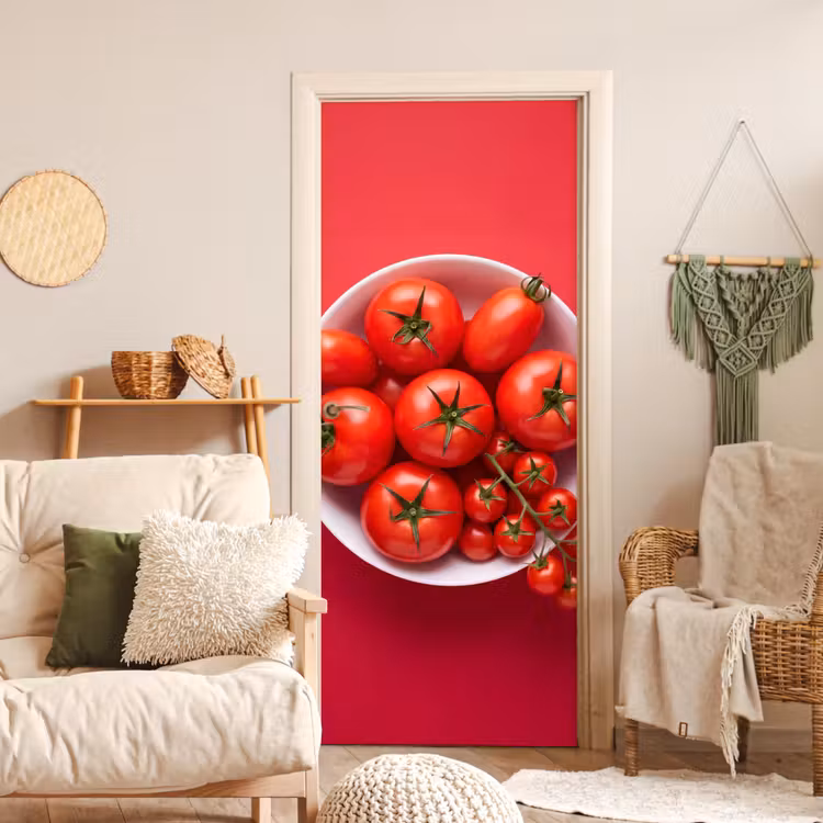 Door sticker - Dinner Plate - Red - Eten - Kom - Rood deurposter klein
