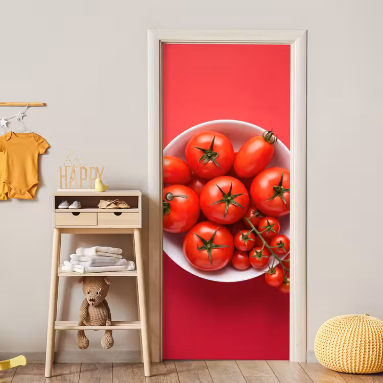 Door sticker - Dinner Plate - Red - Eten - Kom - Rood deurposter klein