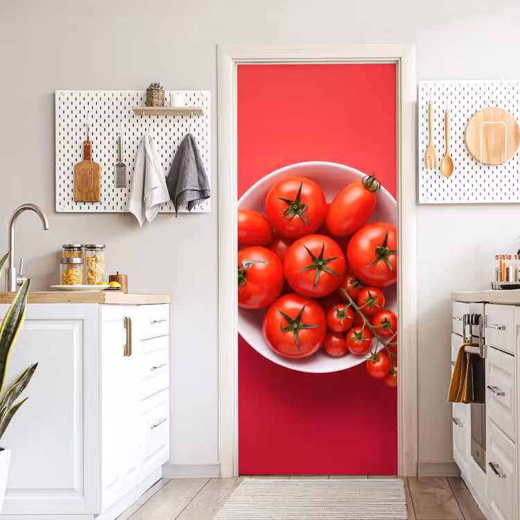 Door sticker - Dinner Plate - Red - Eten - Kom - Rood deurposter klein