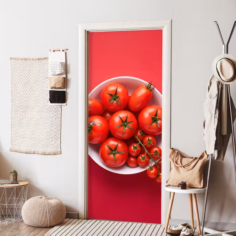 Door sticker - Dinner Plate - Red - Eten - Kom - Rood deurposter klein