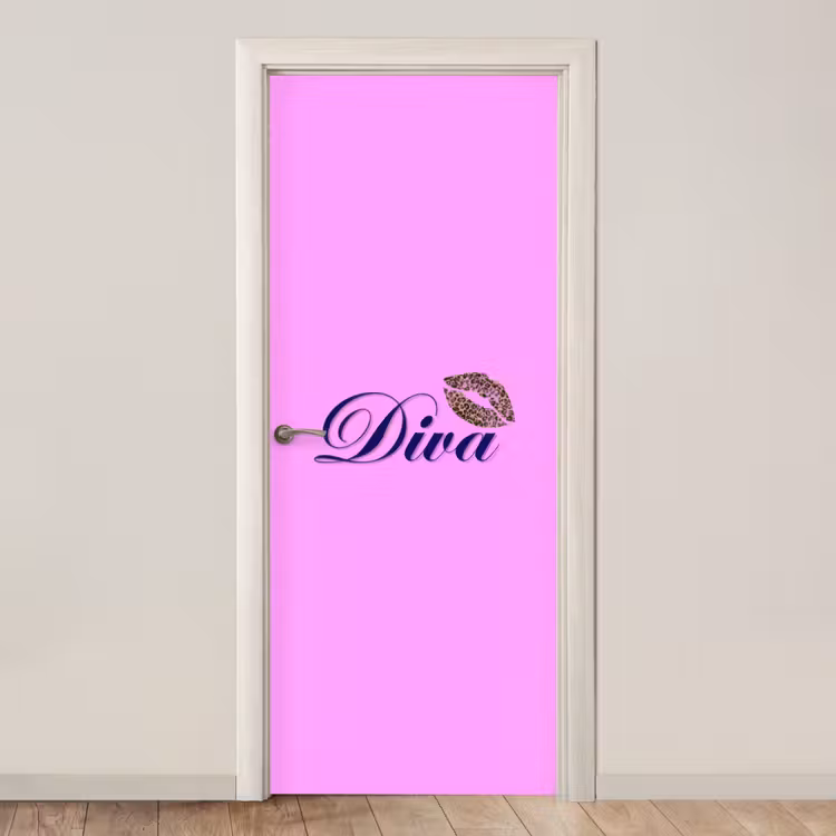 Diva - Lip - Panterprint - Roze deurposter klein -3d_beige