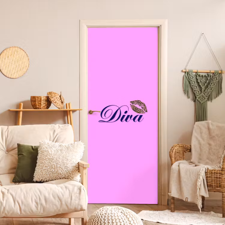 Diva - Lip - Panterprint - Roze deurposter klein -sfeer2