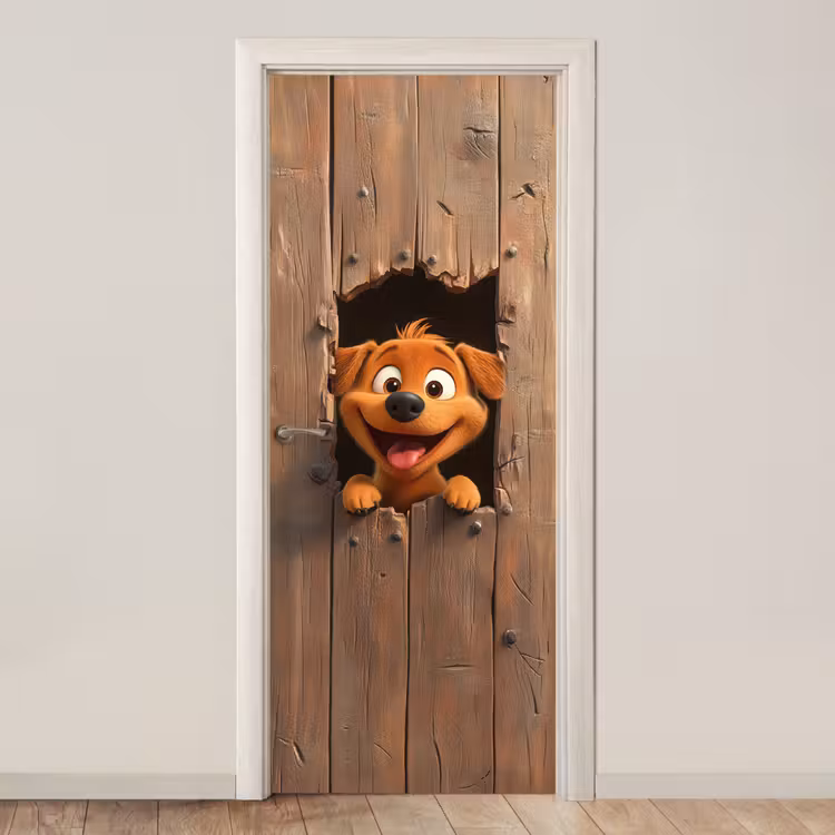 Hond - Dieren - Animatie - Hout - Modern deurposter klein -3d_beige