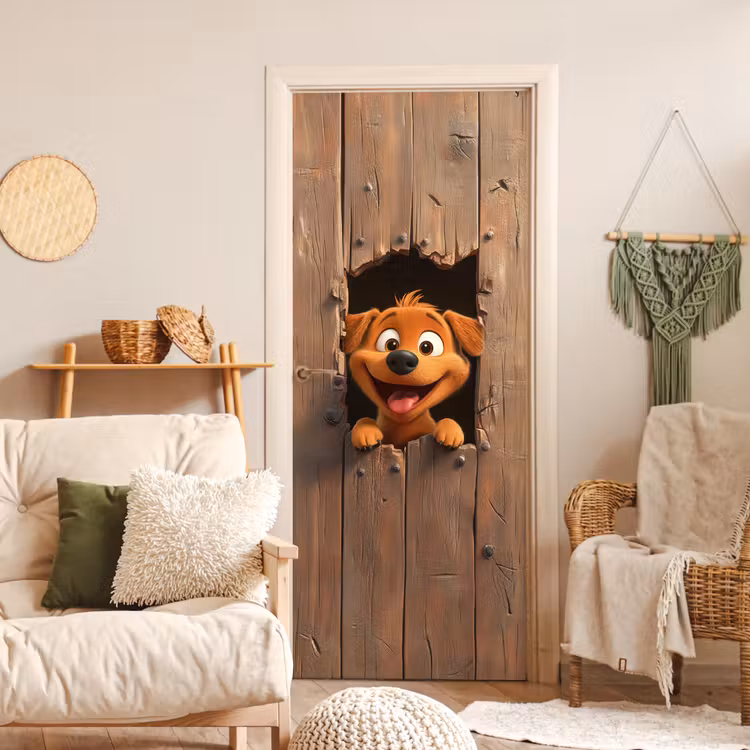 Hond - Dieren - Animatie - Hout - Modern deurposter klein -sfeer2