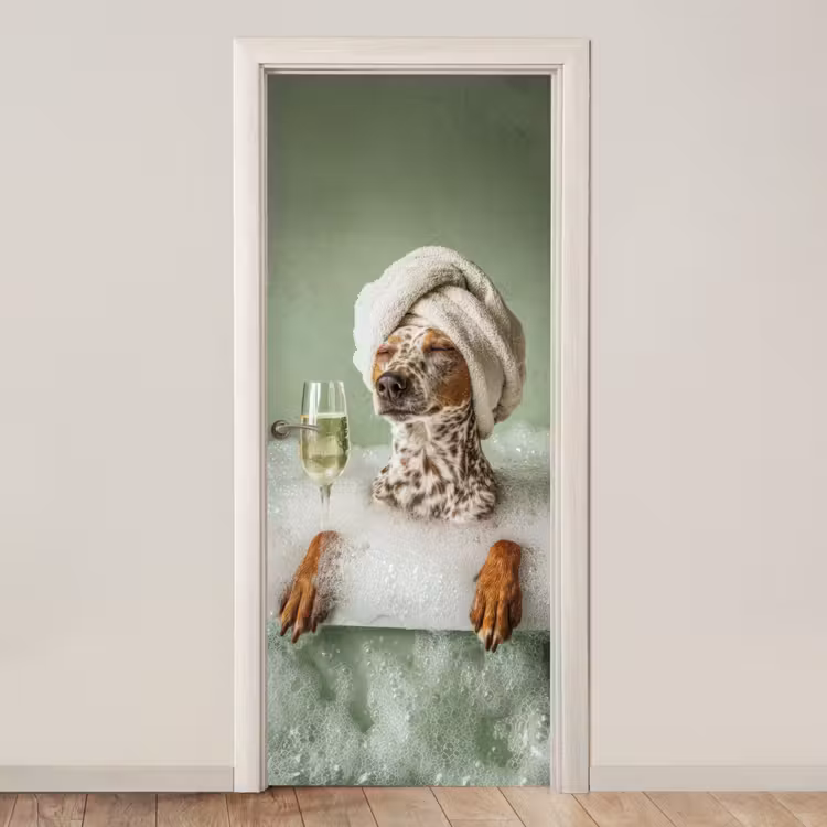 Hond - Bad - Champagne - Handdoek deurposter klein -3d_beige
