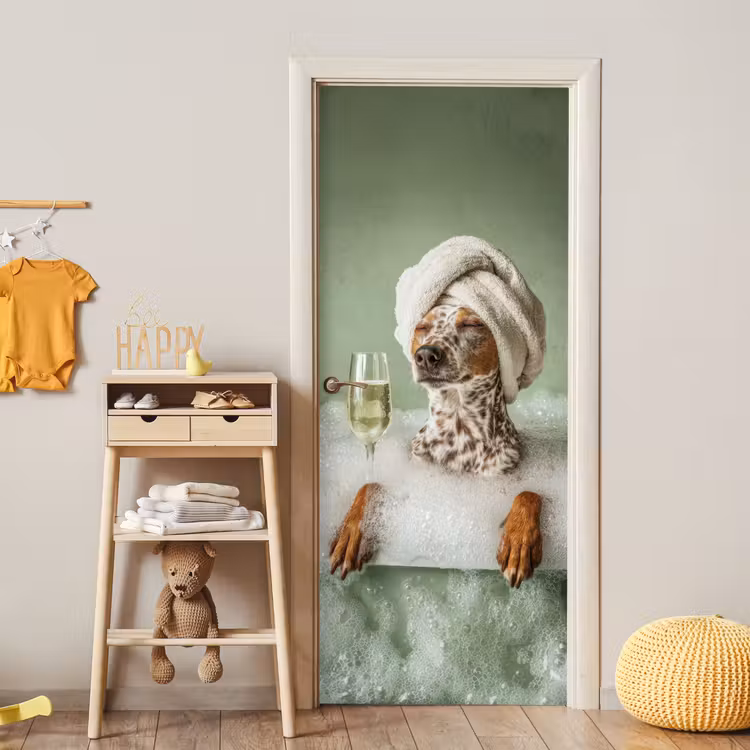 Hond - Bad - Champagne - Handdoek deurposter klein -sfeer4