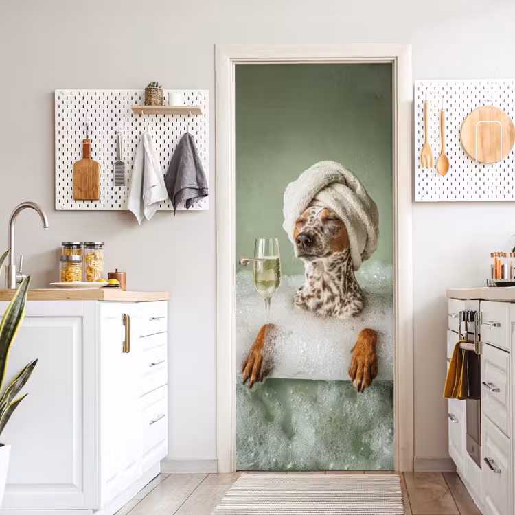 Hond - Bad - Champagne - Handdoek deurposter klein -sfeer5