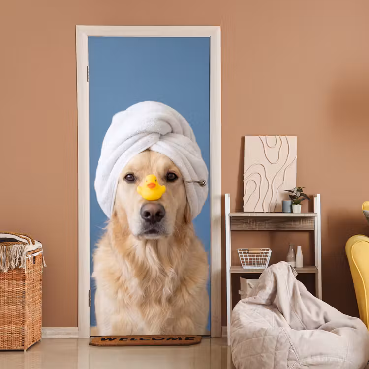 Hond - Badeend - Geel deurposter klein -sfeer1
