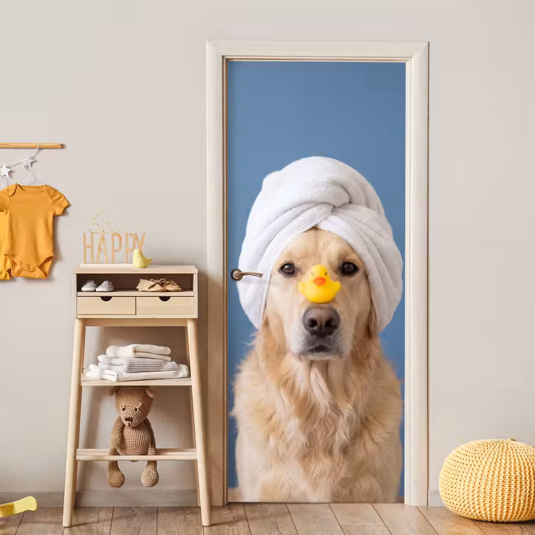 Hond - Badeend - Geel deurposter klein -sfeer4