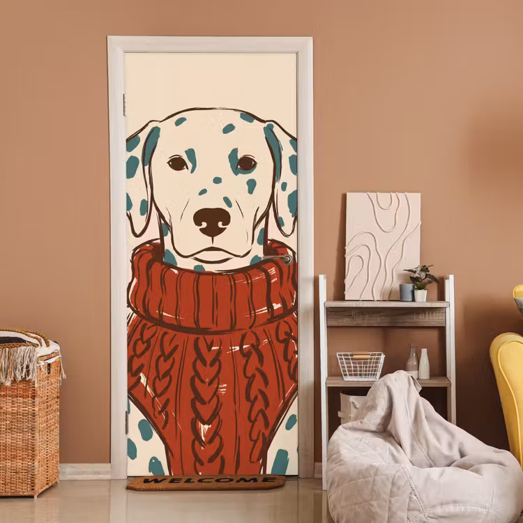 Hond - Trui - Winter - Dieren - Rood deurposter klein -sfeer1