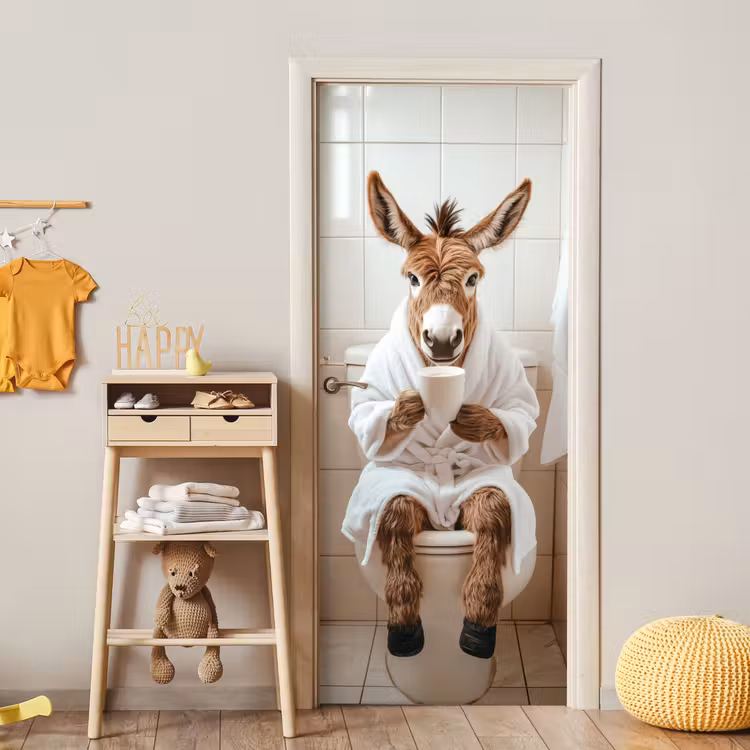 Ezel - WC - Grappig - Badjas - Dier deurposter klein -sfeer4