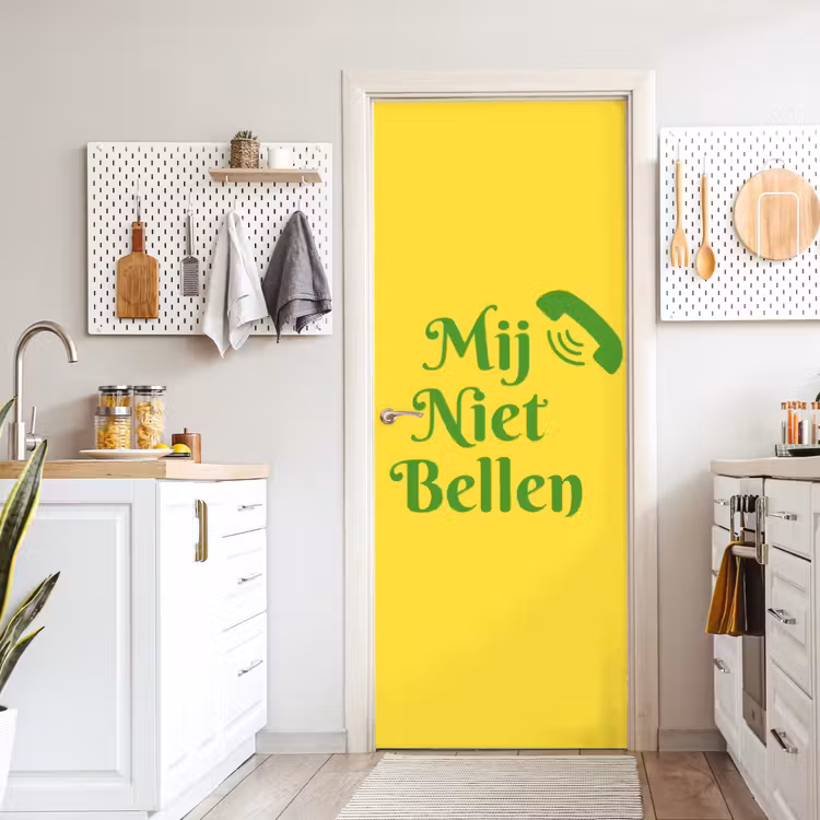 Mij niet bellen - Telefoon - Geel deurposter klein -sfeer5