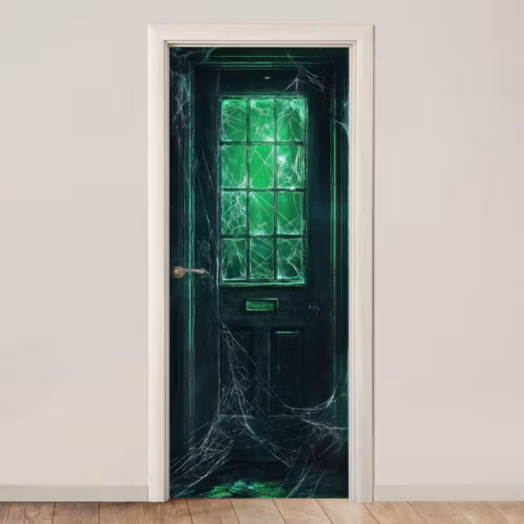 Deur - Spookhuis - Groen - Spinnenweb deurposter klein -3d_beige