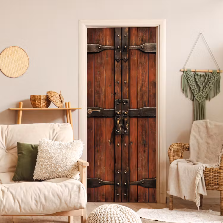 Deur - Houtlook - Bruin - Planken deurposter klein -sfeer2