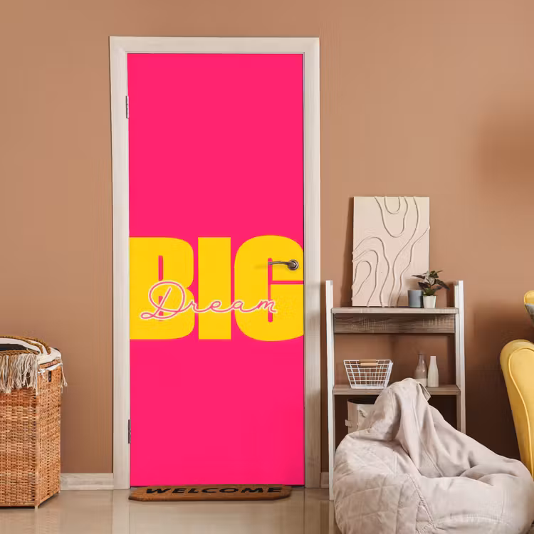 Dream big - Roze - Geel - Minimalistisch deurposter klein -sfeer1