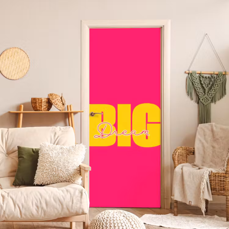 Dream big - Roze - Geel - Minimalistisch deurposter klein -sfeer2