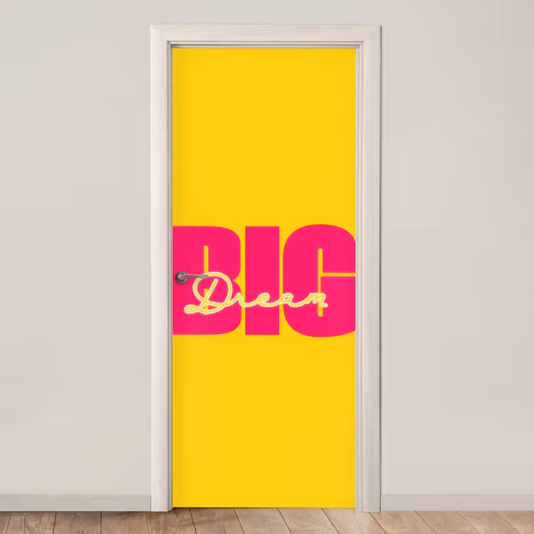 Dream big - Geel - Roze deurposter klein -3d_beige