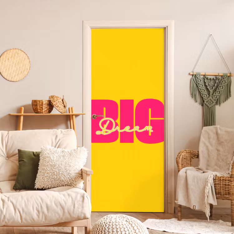 Dream big - Geel - Roze deurposter klein -sfeer2
