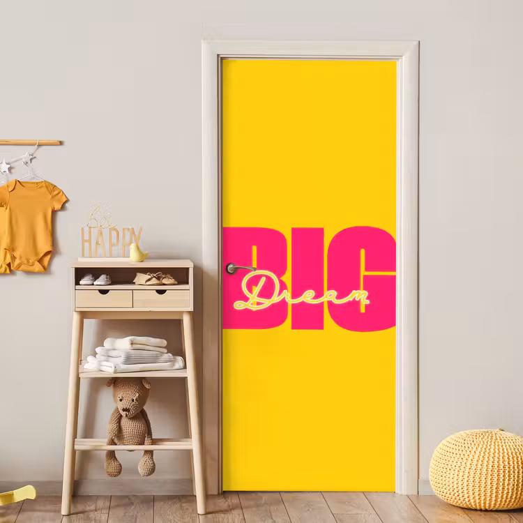 Dream big - Geel - Roze deurposter klein -sfeer4