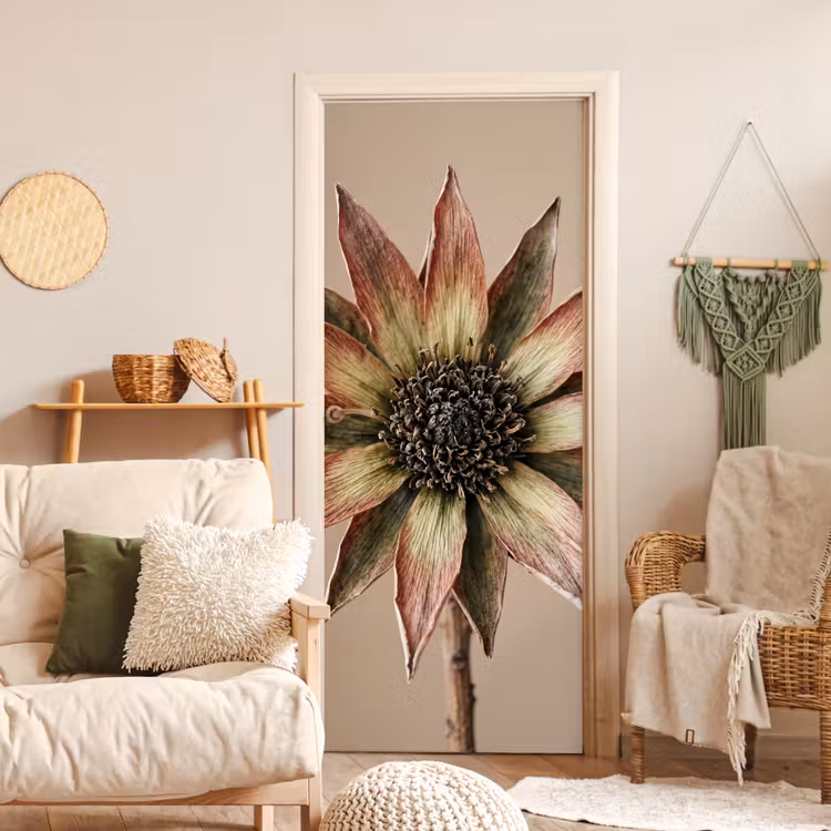 Droogbloem - Protea - Vintage - Beige - Rustiek deurposter klein -sfeer2