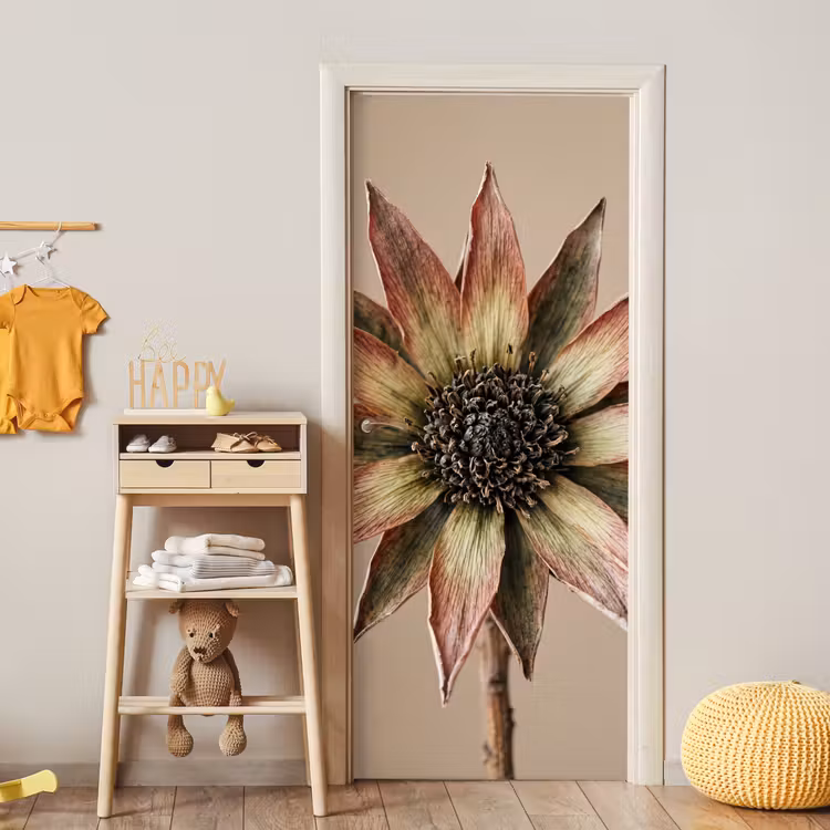 Droogbloem - Protea - Vintage - Beige - Rustiek deurposter klein -sfeer4