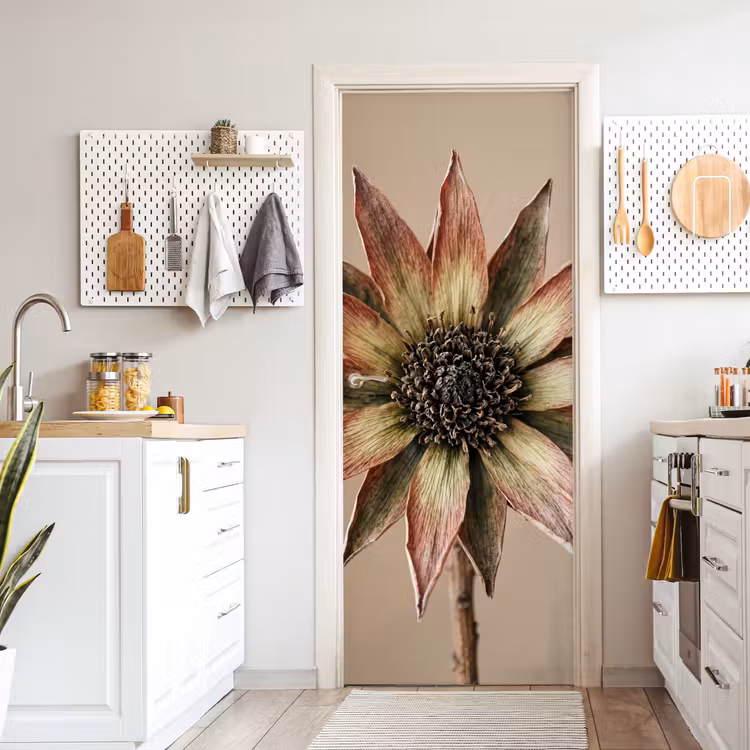 Droogbloem - Protea - Vintage - Beige - Rustiek deurposter klein -sfeer5