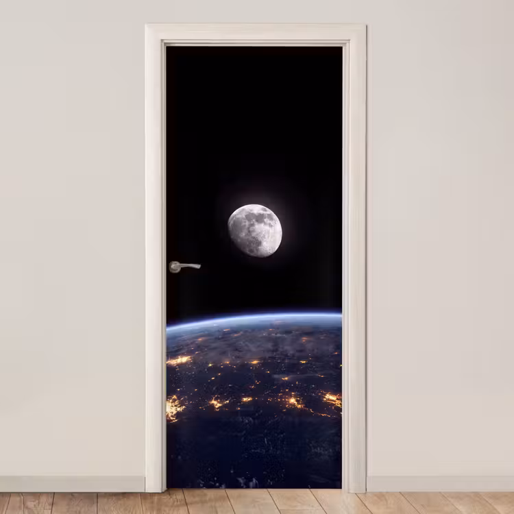 Door sticker - Earth - Night - Space - Aarde - Nacht - Ruimte deurposter klein