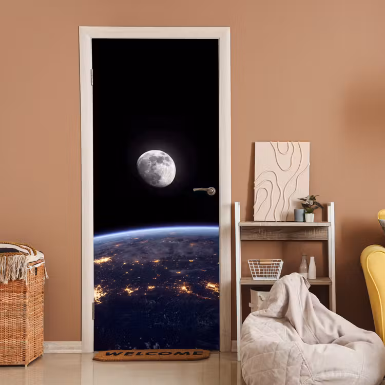 Door sticker - Earth - Night - Space - Aarde - Nacht - Ruimte deurposter klein