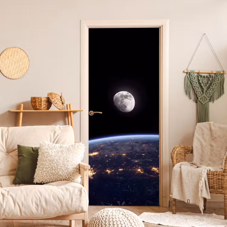 Door sticker - Earth - Night - Space - Aarde - Nacht - Ruimte deurposter klein