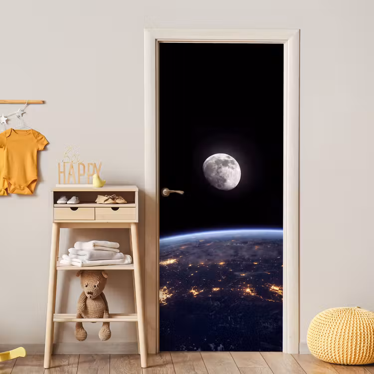 Door sticker - Earth - Night - Space - Aarde - Nacht - Ruimte deurposter klein