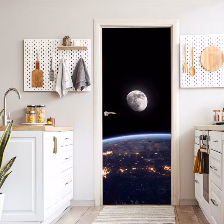 Door sticker - Earth - Night - Space - Aarde - Nacht - Ruimte deurposter klein