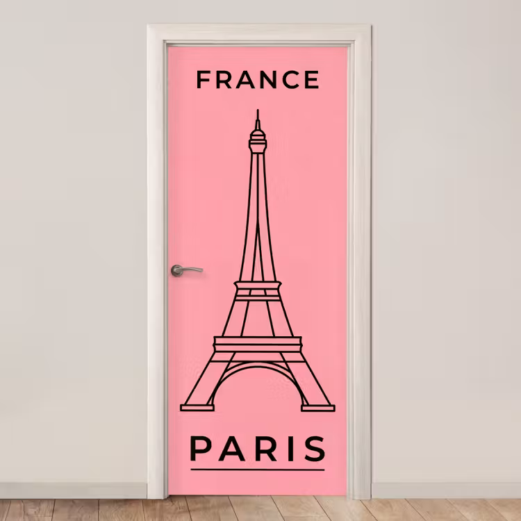 Eiffeltoren - Parijs - Architectuur - Minimalistisch - Roze deurposter klein -3d_beige