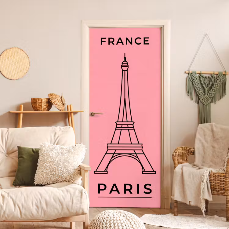 Eiffeltoren - Parijs - Architectuur - Minimalistisch - Roze deurposter klein -sfeer2