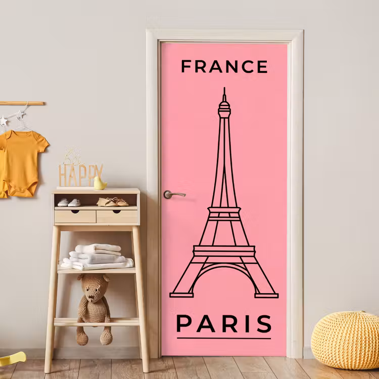 Eiffeltoren - Parijs - Architectuur - Minimalistisch - Roze deurposter klein -sfeer4