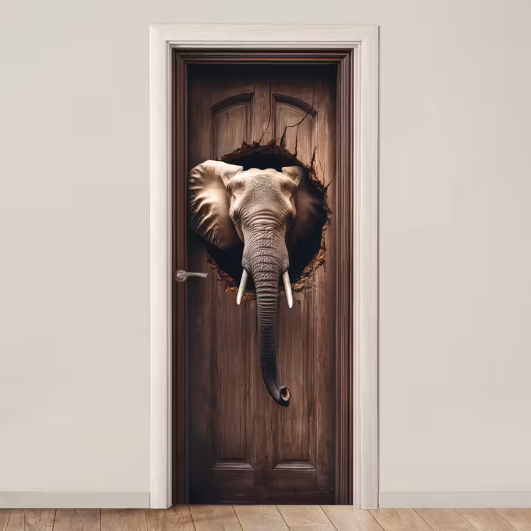 Olifant - Doorkijk - Deur - Houtlook deurposter klein -3d_beige