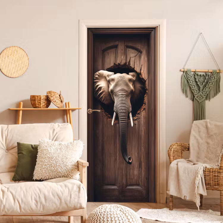 Olifant - Doorkijk - Deur - Houtlook deurposter klein -sfeer2