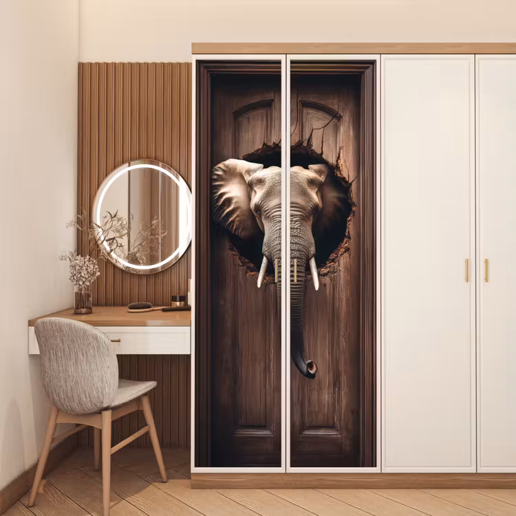 Olifant - Doorkijk - Deur - Houtlook deurposter klein -sfeer3