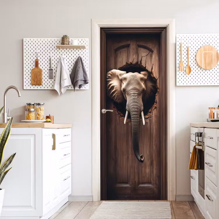Olifant - Doorkijk - Deur - Houtlook deurposter klein -sfeer5