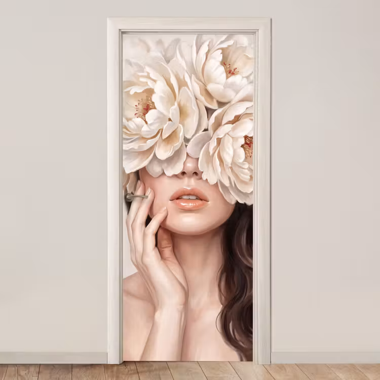 Gezicht - Pioenrozen - Crème deurposter klein -3d_beige