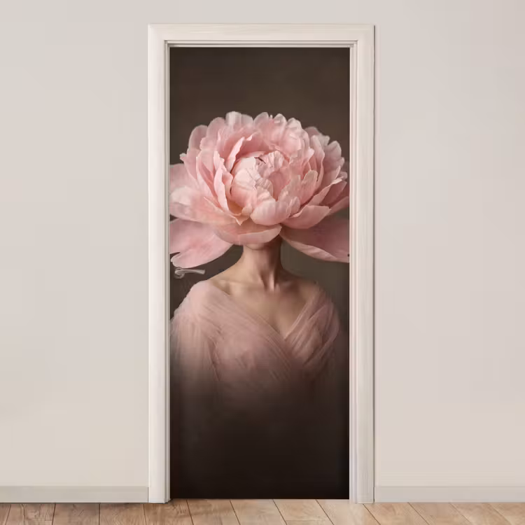 Gezicht - Roos - Roze deurposter klein -3d_beige