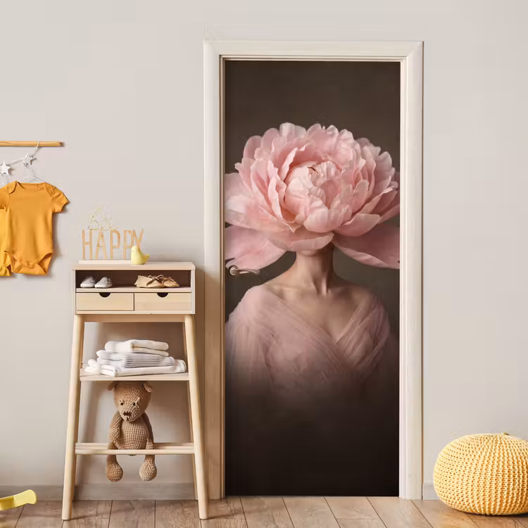 Gezicht - Roos - Roze deurposter klein -sfeer4