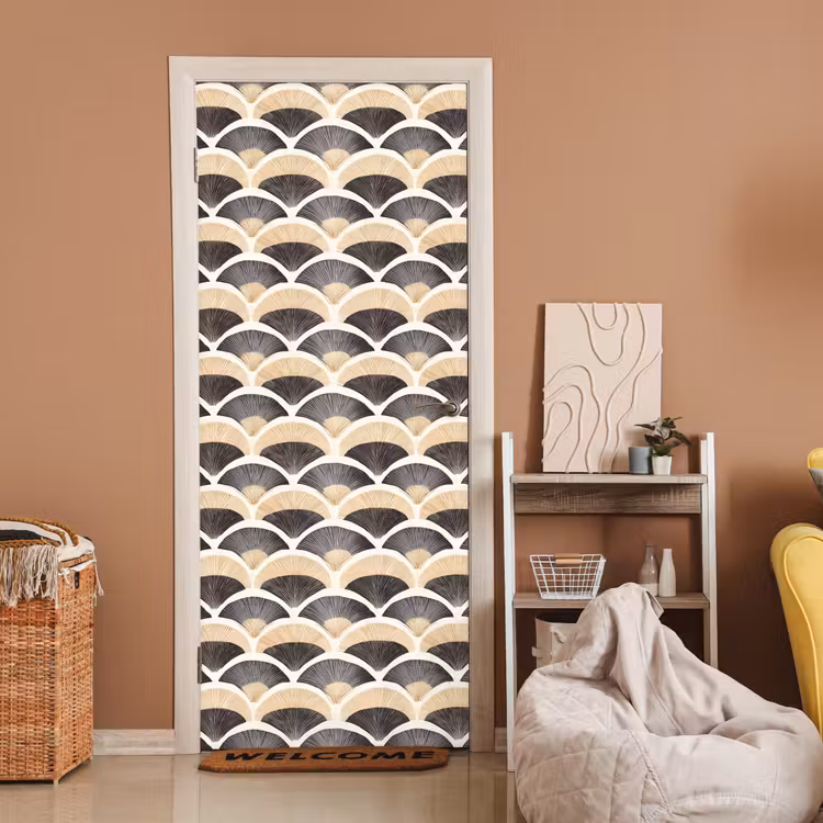 Waaier - Patroon - Zwart - Beige deurposter klein 289 -sfeer1