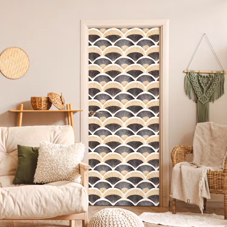 Waaier - Patroon - Zwart - Beige deurposter klein 289 -sfeer2