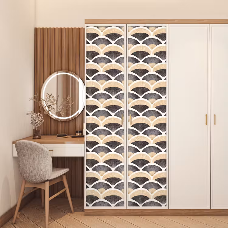 Waaier - Patroon - Zwart - Beige deurposter klein 289 -sfeer3