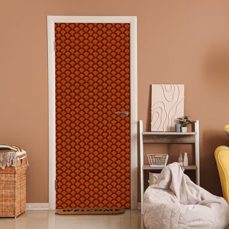 Waaiers - Art Deco - Botanisch - Roestbruin - Oranje deurposter klein 289 -sfeer1
