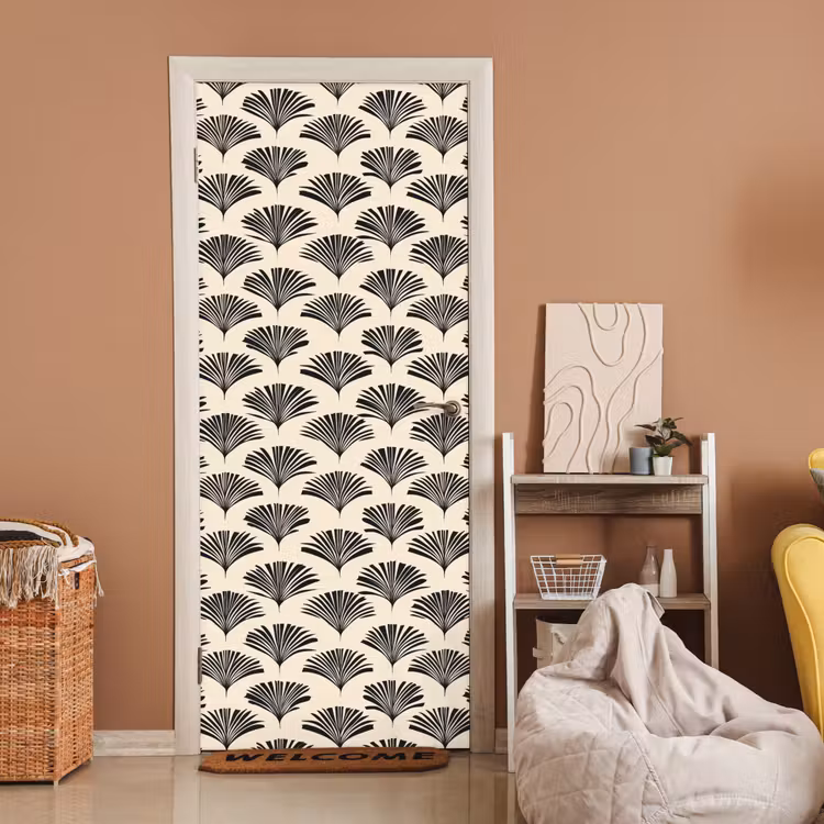 Waaiers - Botanisch - Zwart - Beige deurposter klein 289 -sfeer1
